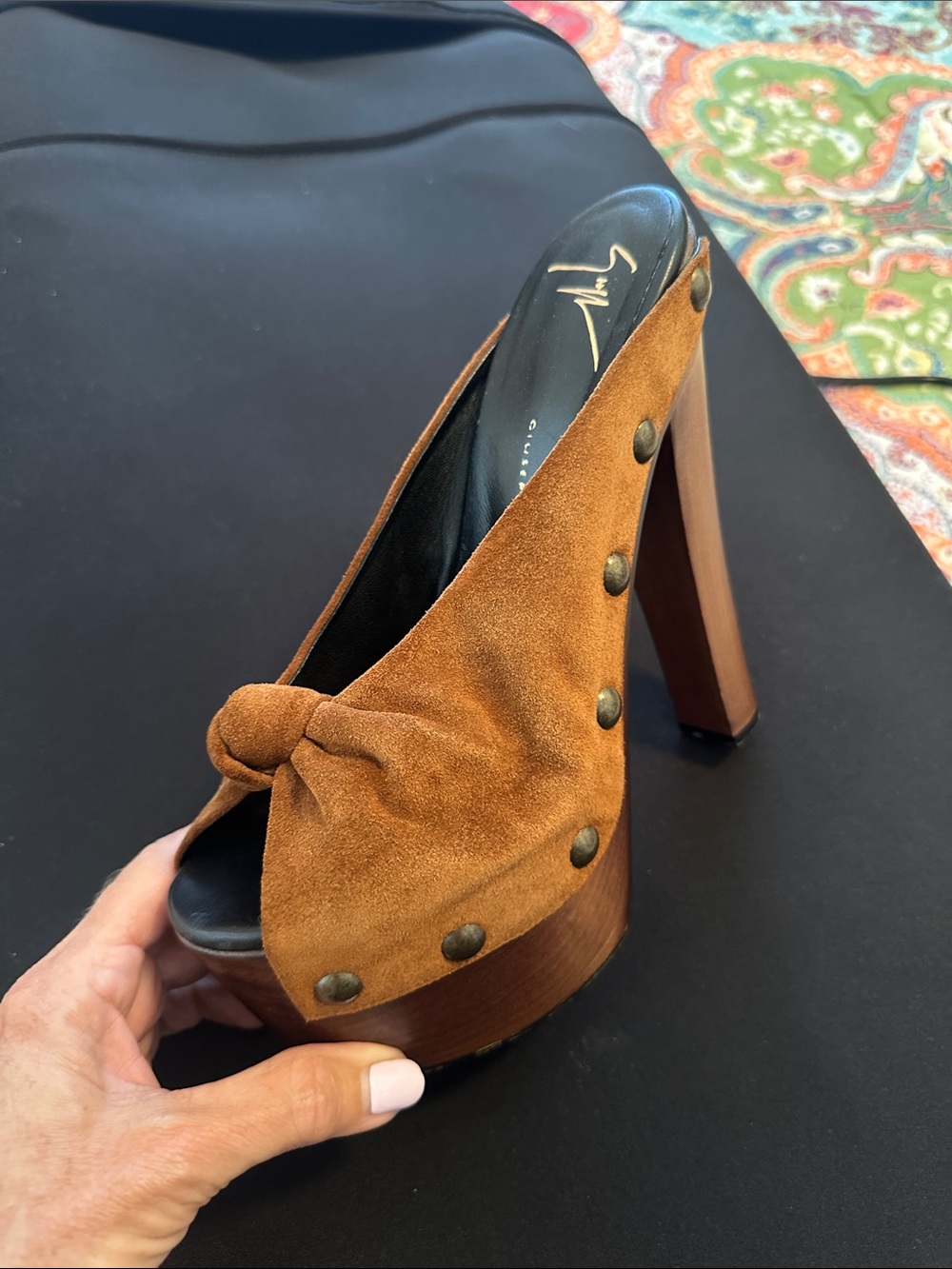Giuseppe Zanotti Brown Suede Wood-Platform Studded Mule - Picture 3 of 14